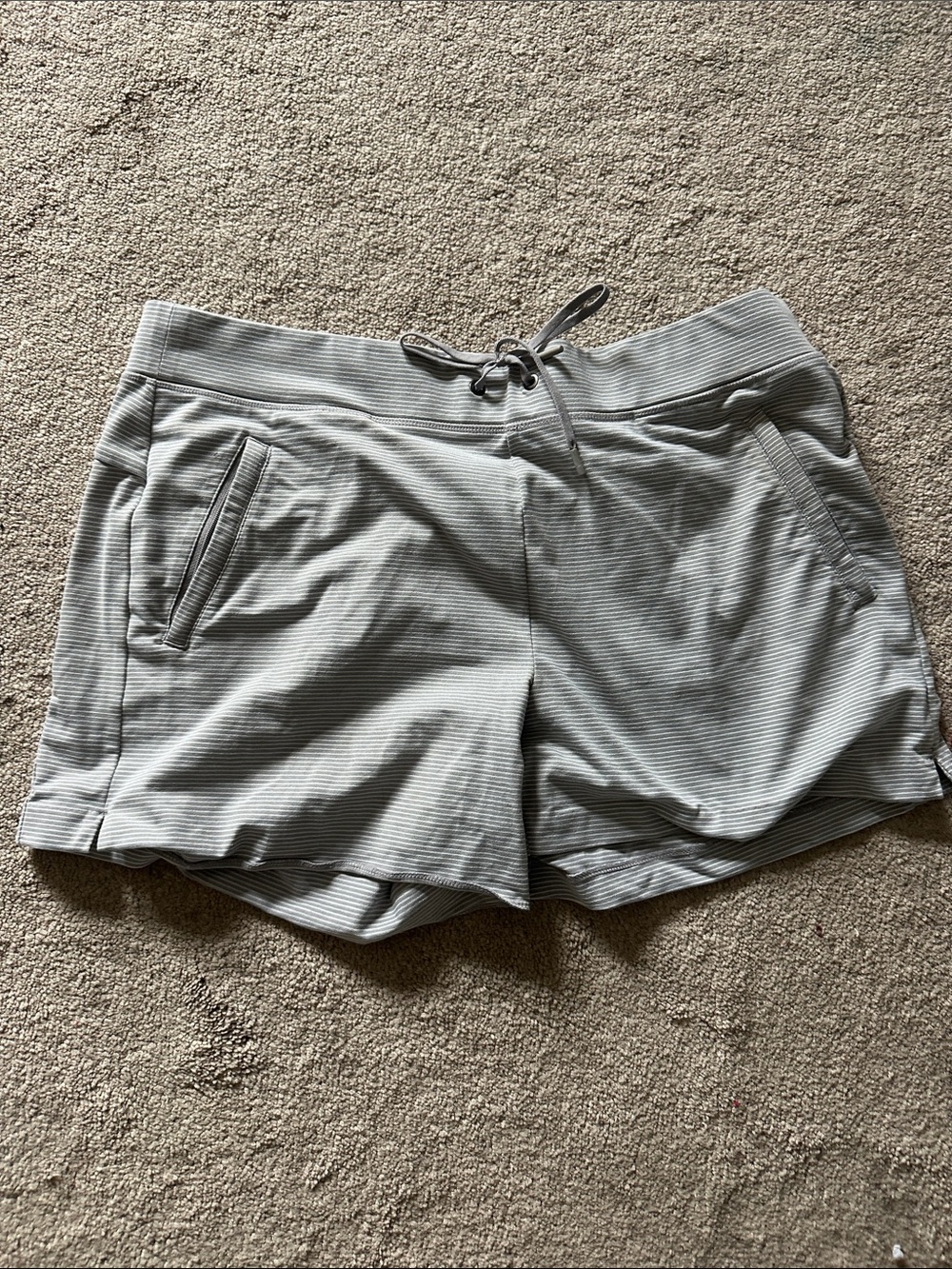 Athleta Light Gray Striped Drawstring Athletic Shorts